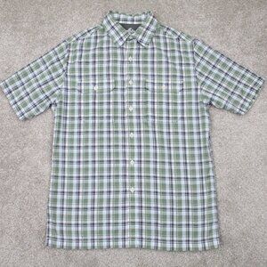 Croft & Barrow Shirt Mens Small Green/Blue Plaid Quick Dry Short Sleeve‎ Button
